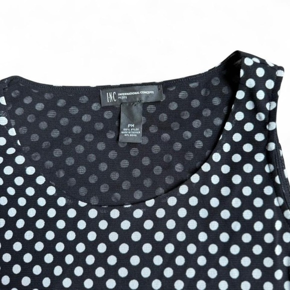 INC Petite Medium Polka Dot Sleeveless Top Asymmetrical Hem Retro Romantic - Picture 2 of 3